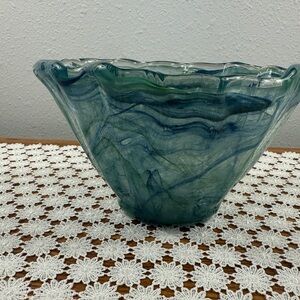 Murano Swirled Green Glass Art Bowl
